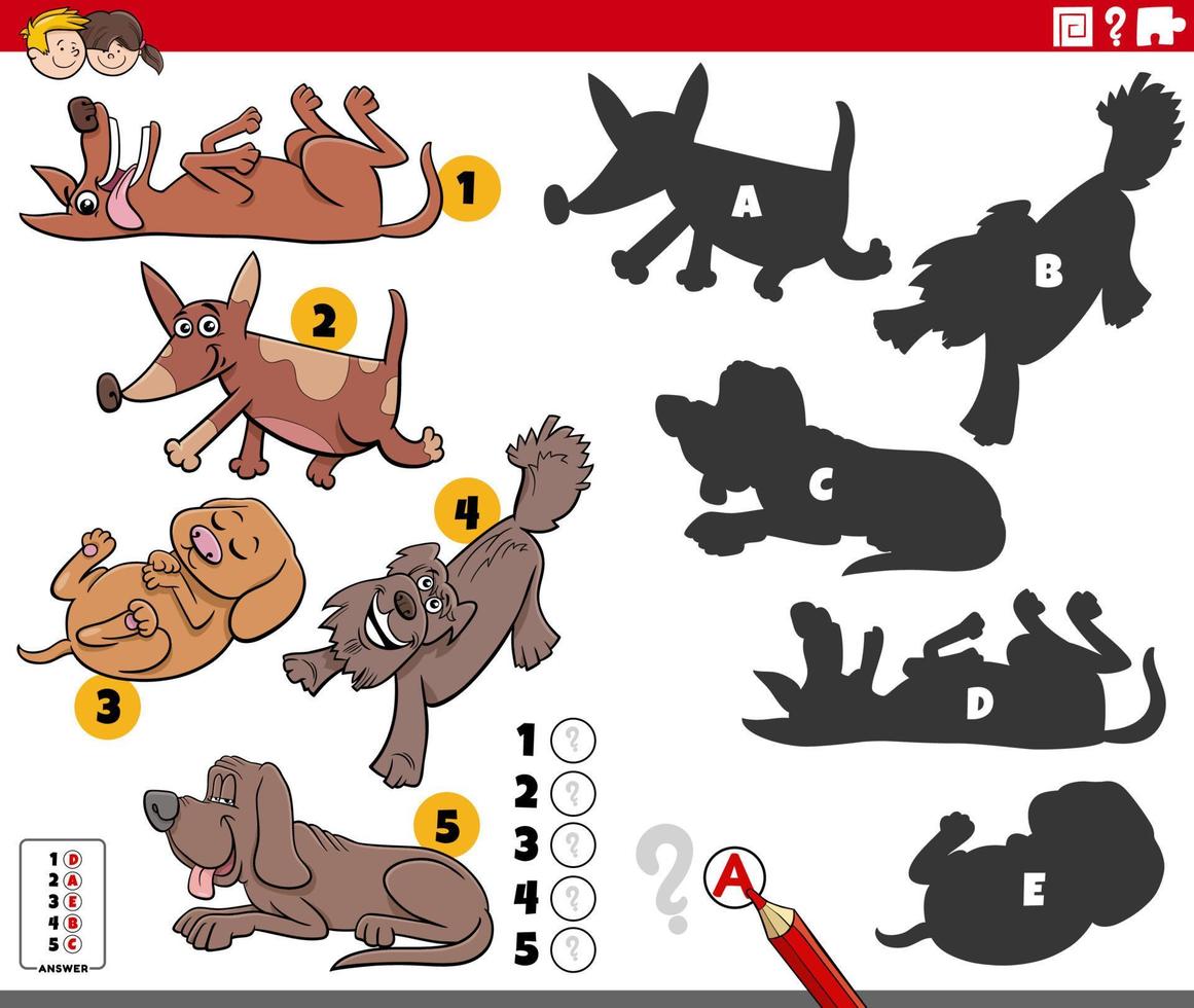 shadows game with comic dogs animal characters vector