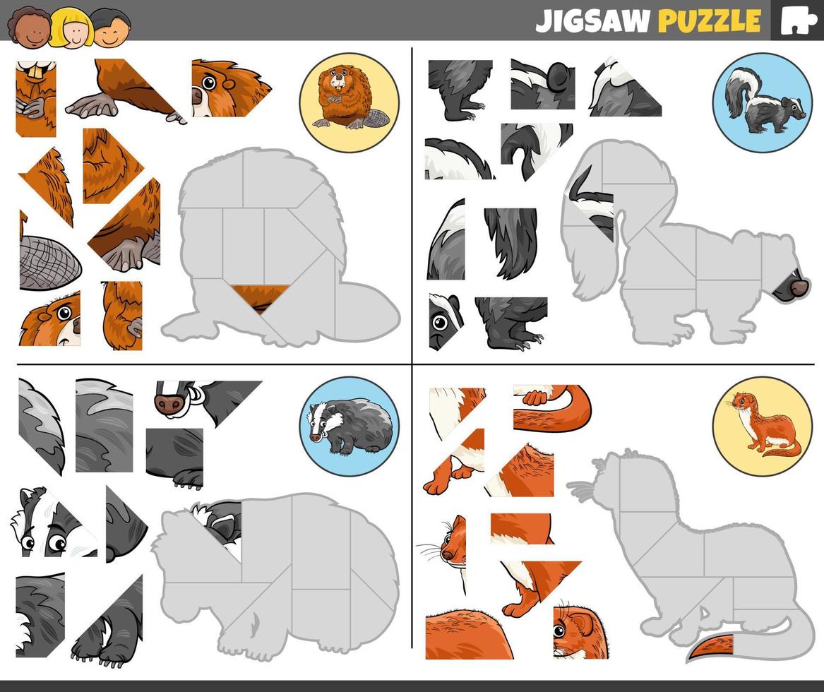 jigsaw puzzle task with cartoon mammal character vector