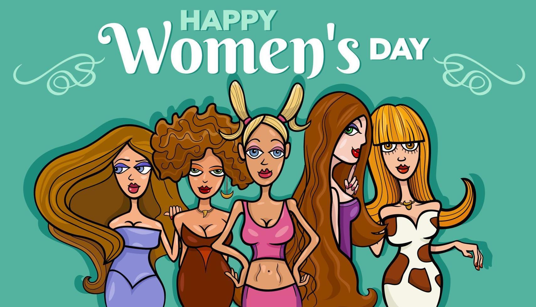 Women's Day design with comic women group vector