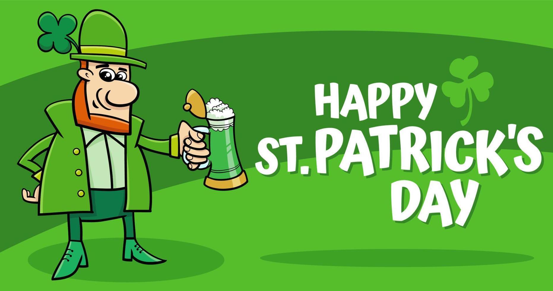 Saint Patrick Day design with cartoon Leprechaun with mug vector