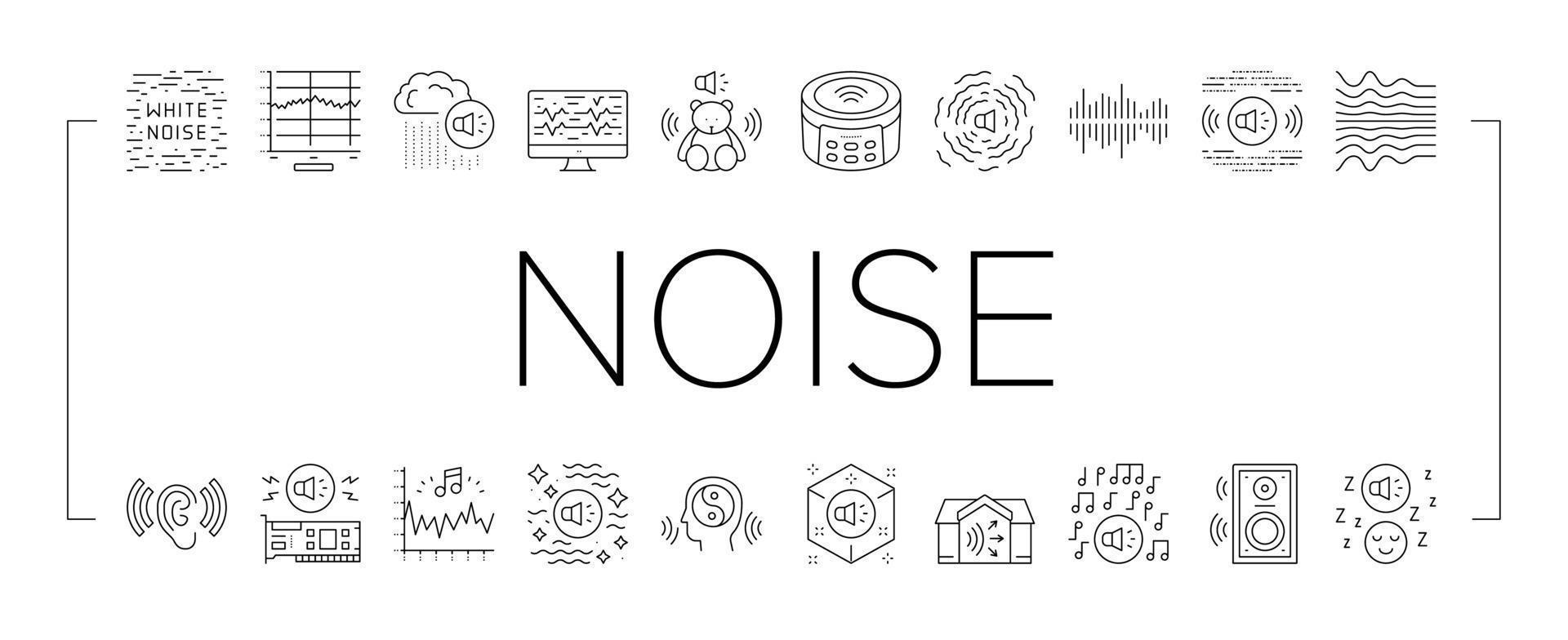 conjunto de iconos de colección de audición de ruido blanco vector