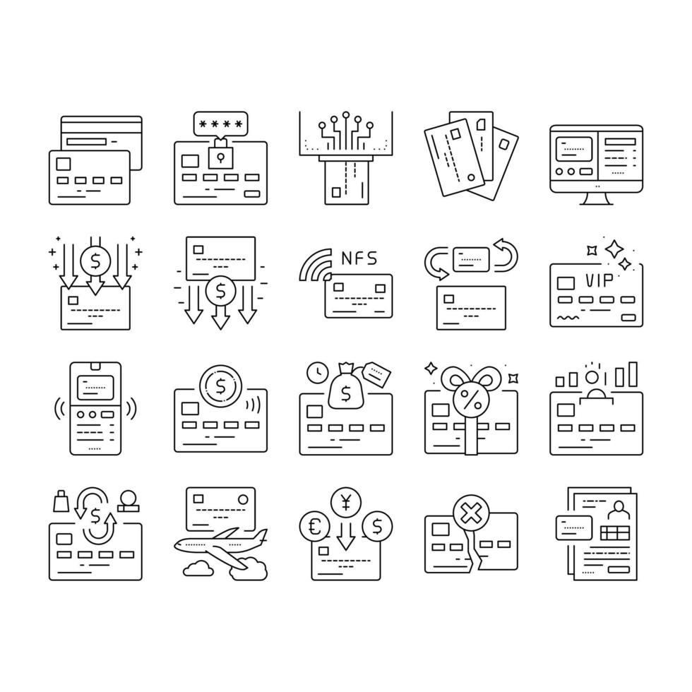 Plastic Card Payment Collection Icons Set Vector