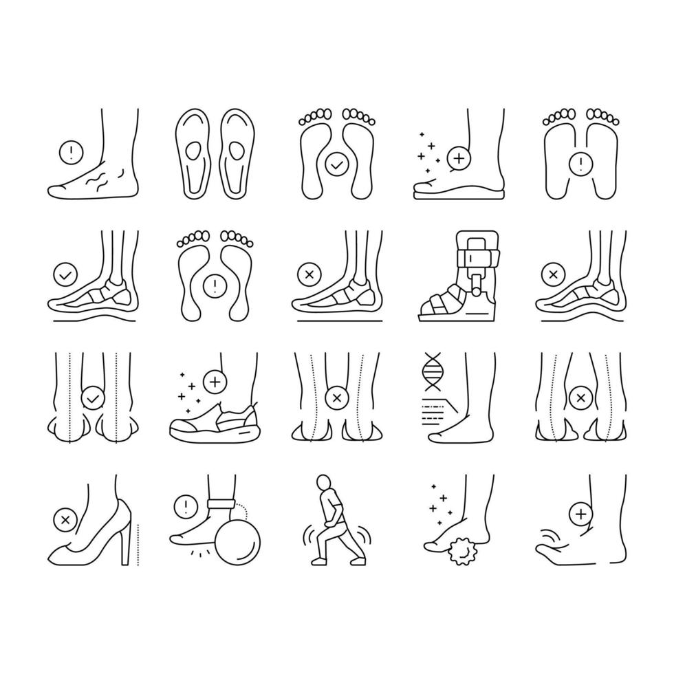 Flat Feet Disease Collection Icons Set Vector