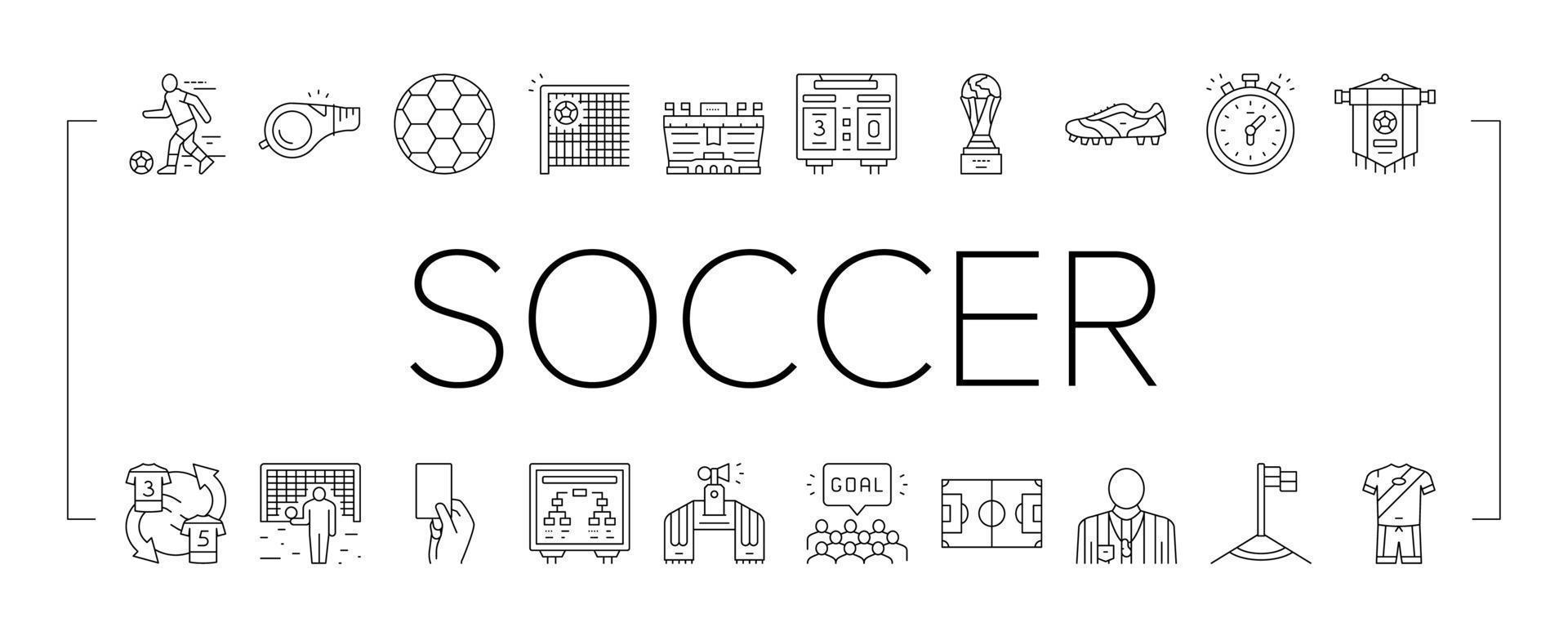 juego de deporte de equipo de fútbol en los iconos del estadio establecer vector