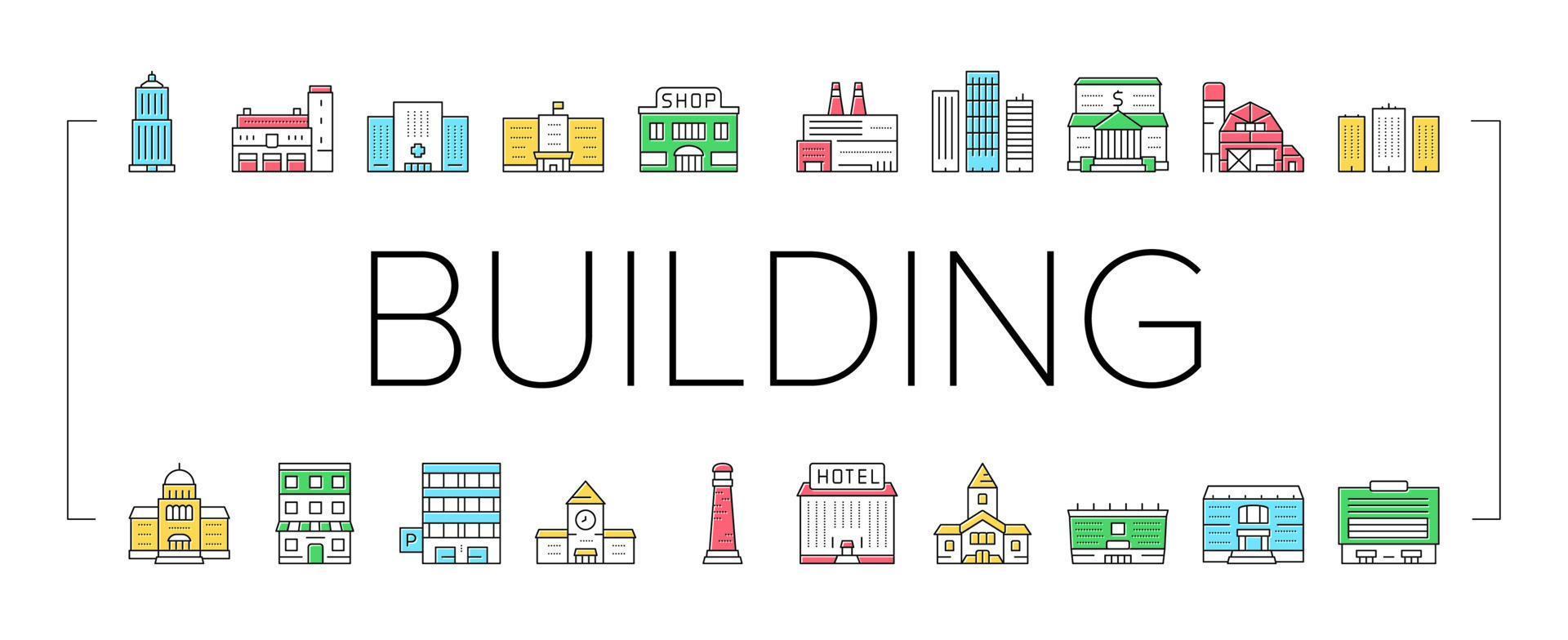 Building Architecture Collection Icons Set Vector