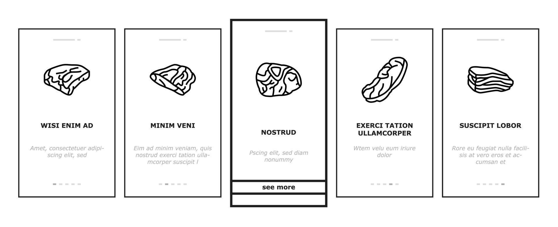 conjunto de iconos de incorporación de producción de nutrición de carne de res vector