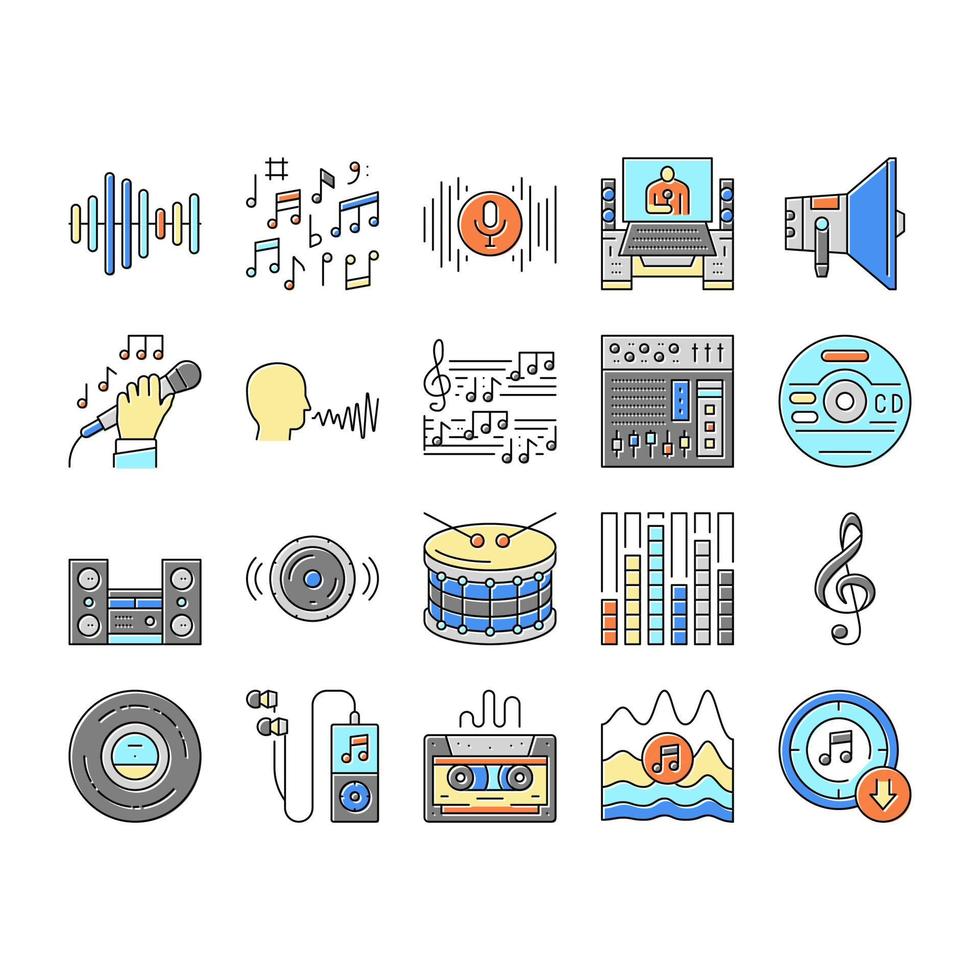 conjunto de iconos de equipo de estudio de grabación de música vector