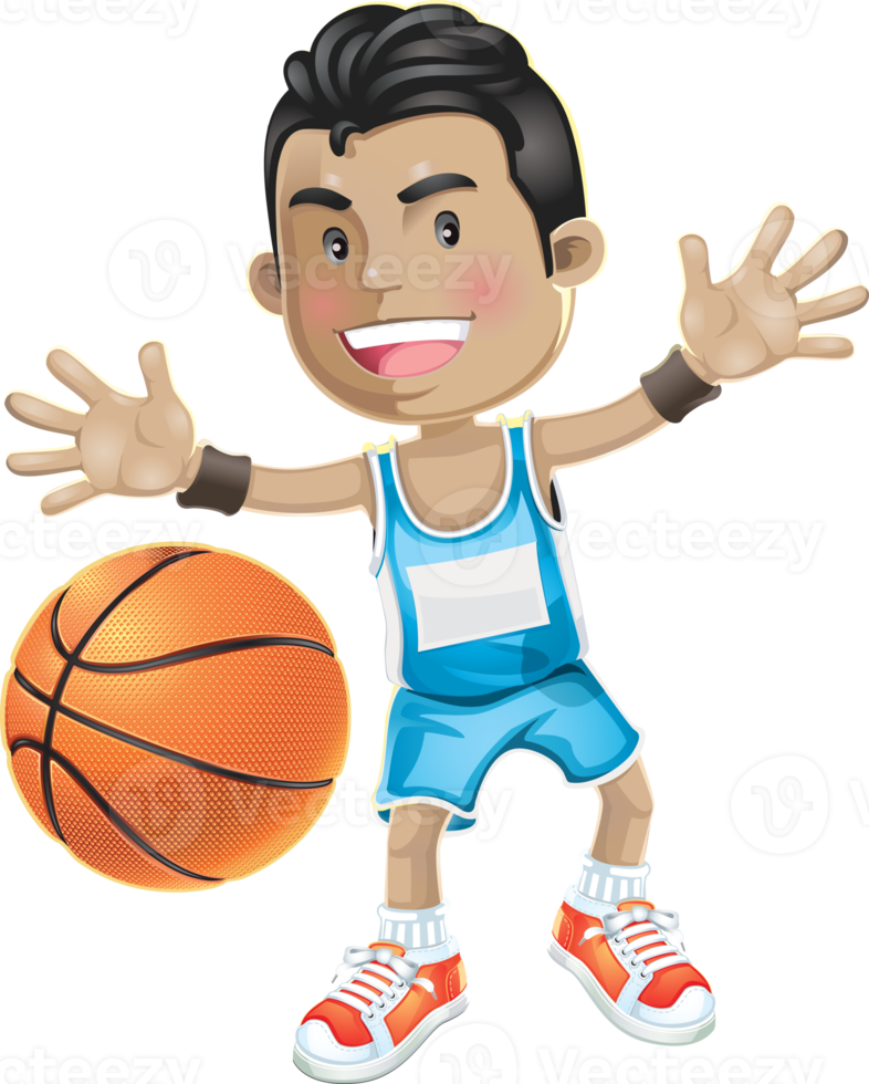 niño de dibujos animados jugando baloncesto png