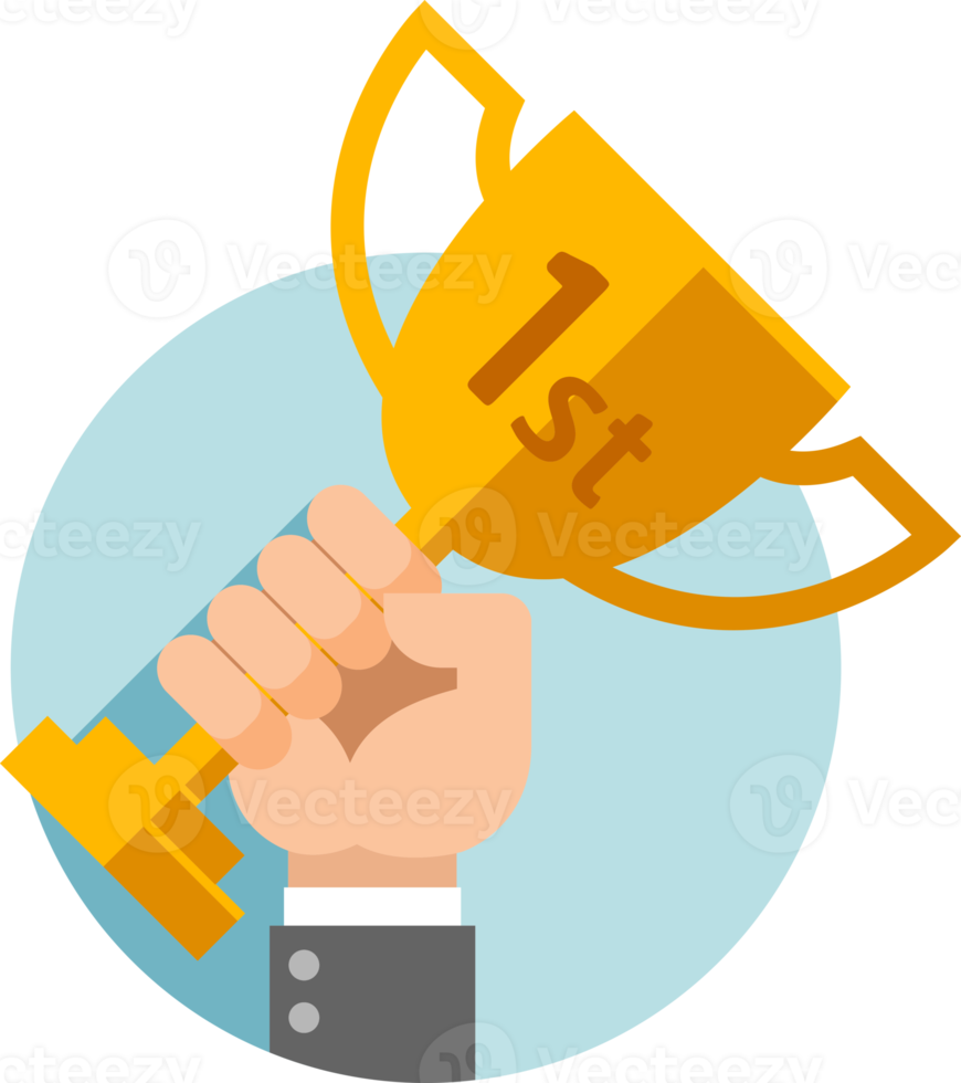 Hand Holding Golden Trophy png