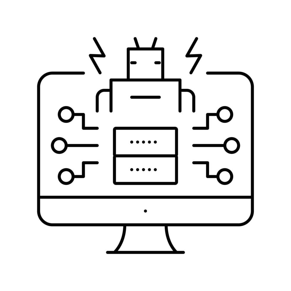 Ilustración de vector de icono de línea de ataques alimentados por ai