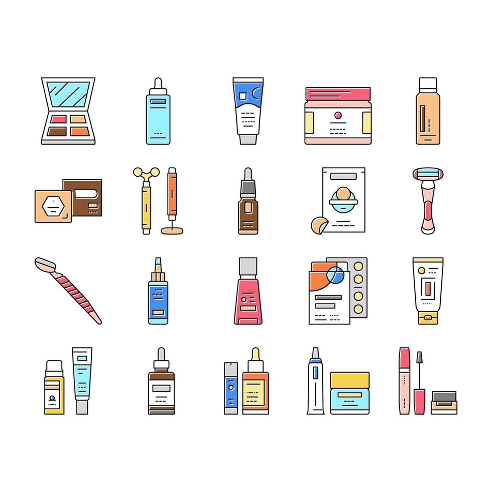 Cosmetics For Visage Skin Treat Icons Set Vector