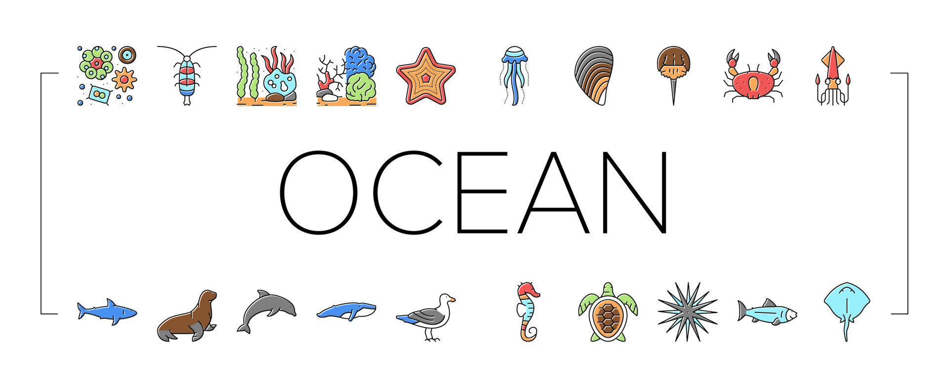 Ocean Underwater Life Collection Icons Set Vector