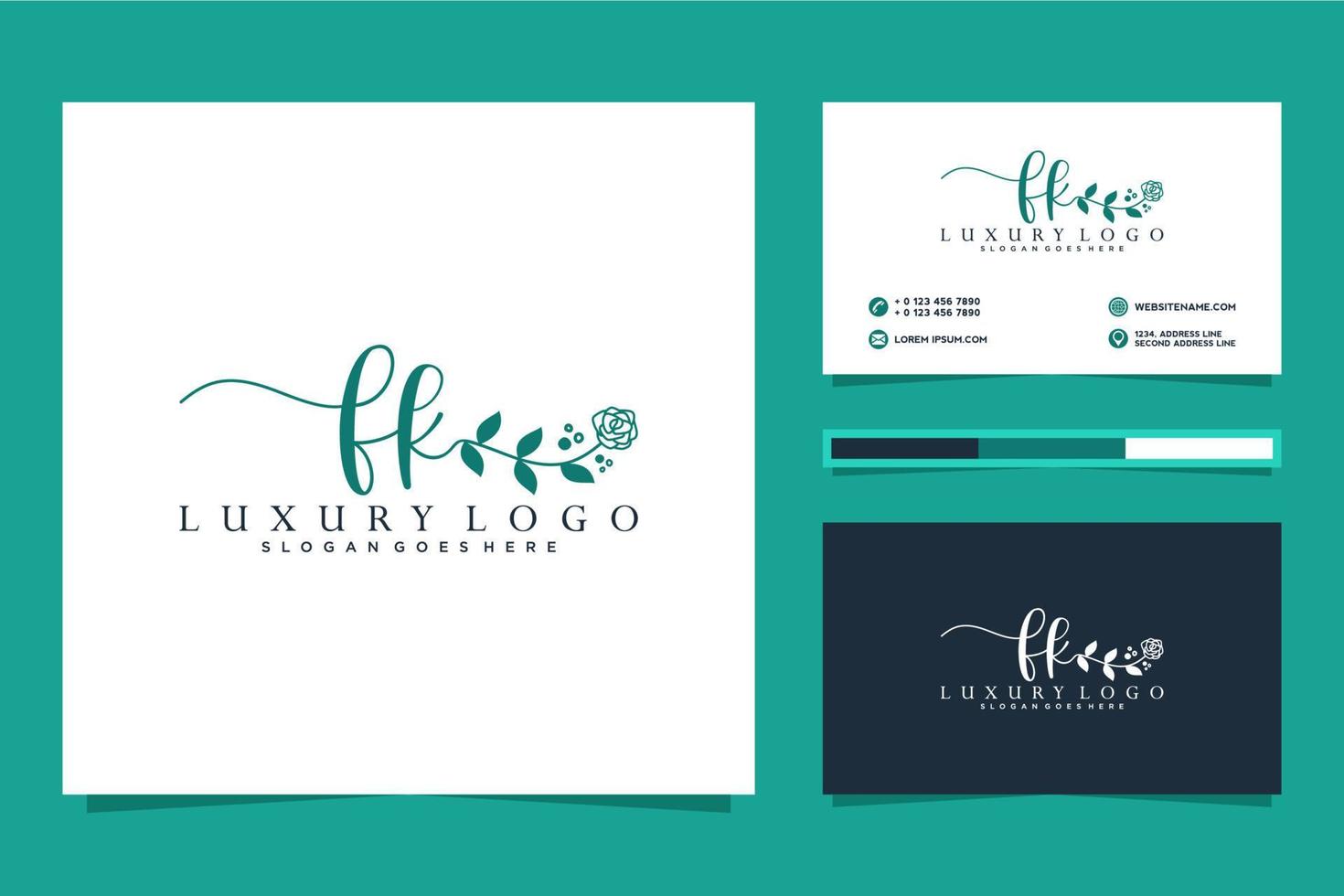 colecciones iniciales de logotipos femeninos fk y vector premium de plantilla de tarjeta de visita