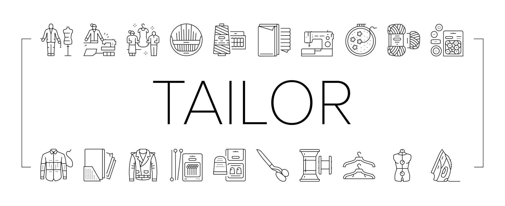 Tailor Worker Sewing Occupation Icons Set Vector