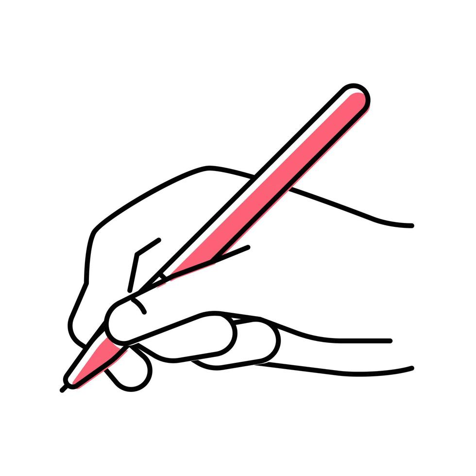 escritura mano sostenga pluma color icono vector ilustración