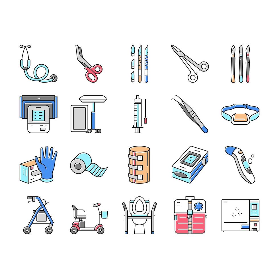 conjunto de iconos de instrumentos y equipos médicos vector