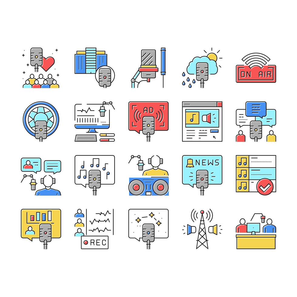 Radio Studio Podcast Collection Icons Set Vector