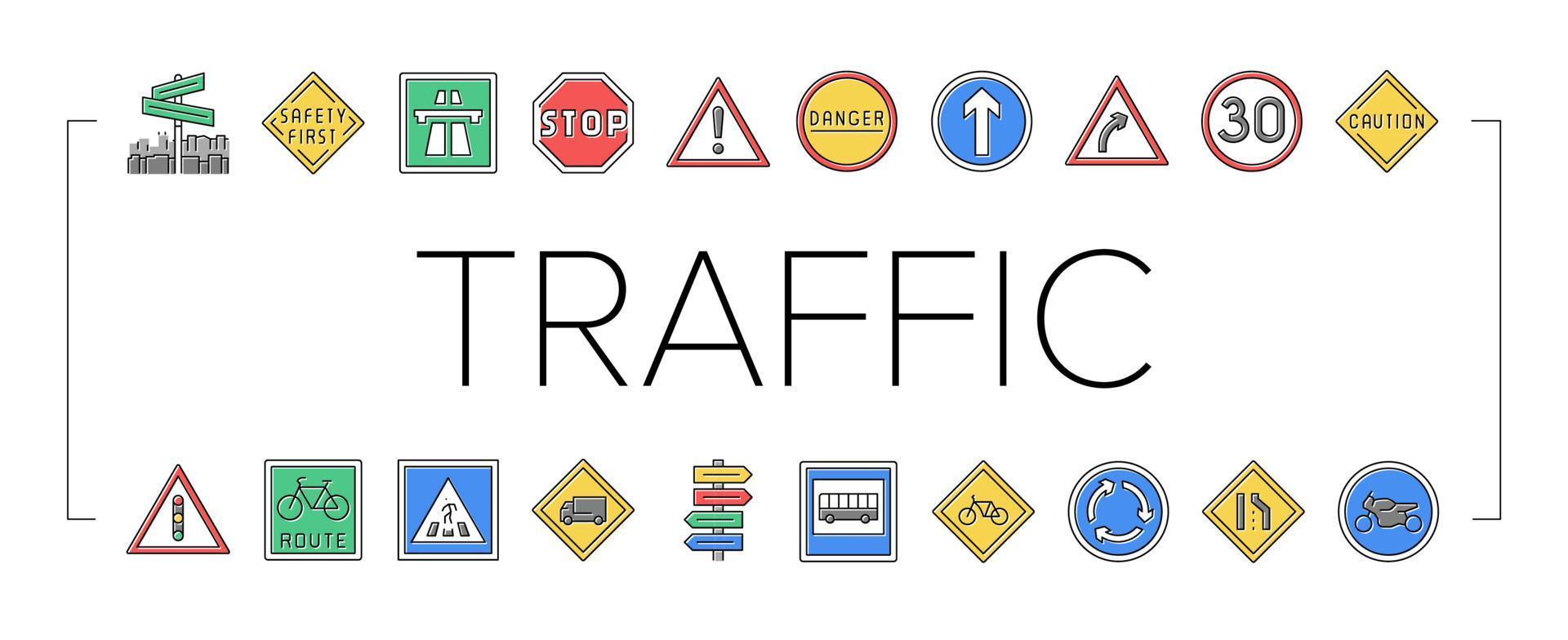 vector de conjunto de iconos de información de carretera de señal de tráfico