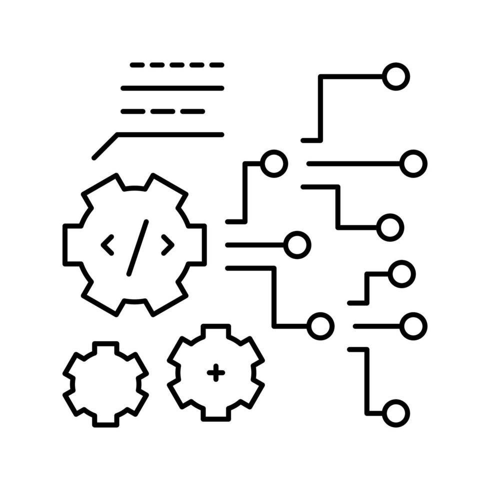 código y configuración proceso de trabajo línea icono vector ilustración