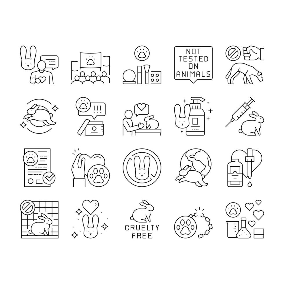 Cruelty Free Animals Collection Icons Set Vector