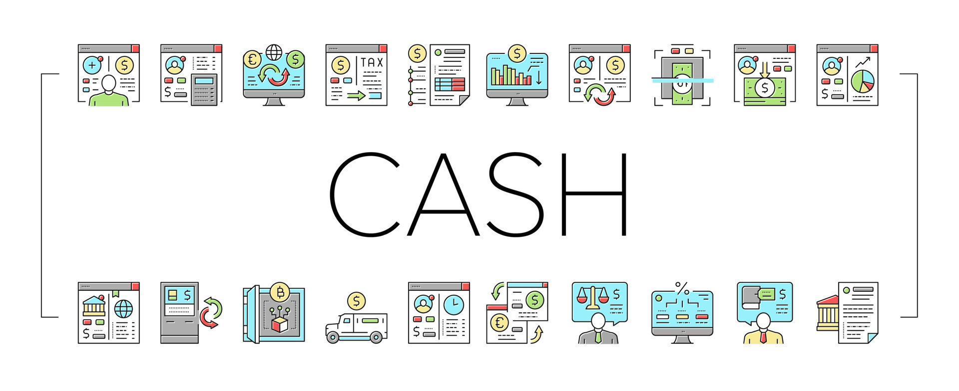 Cash Services Bank Collection Icons Set Vector