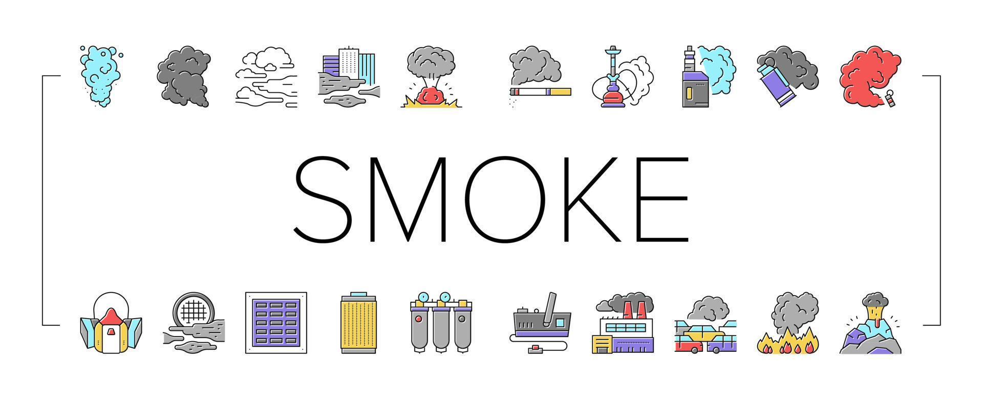 Smoke And Fog Steam Collection Icons Set Vector