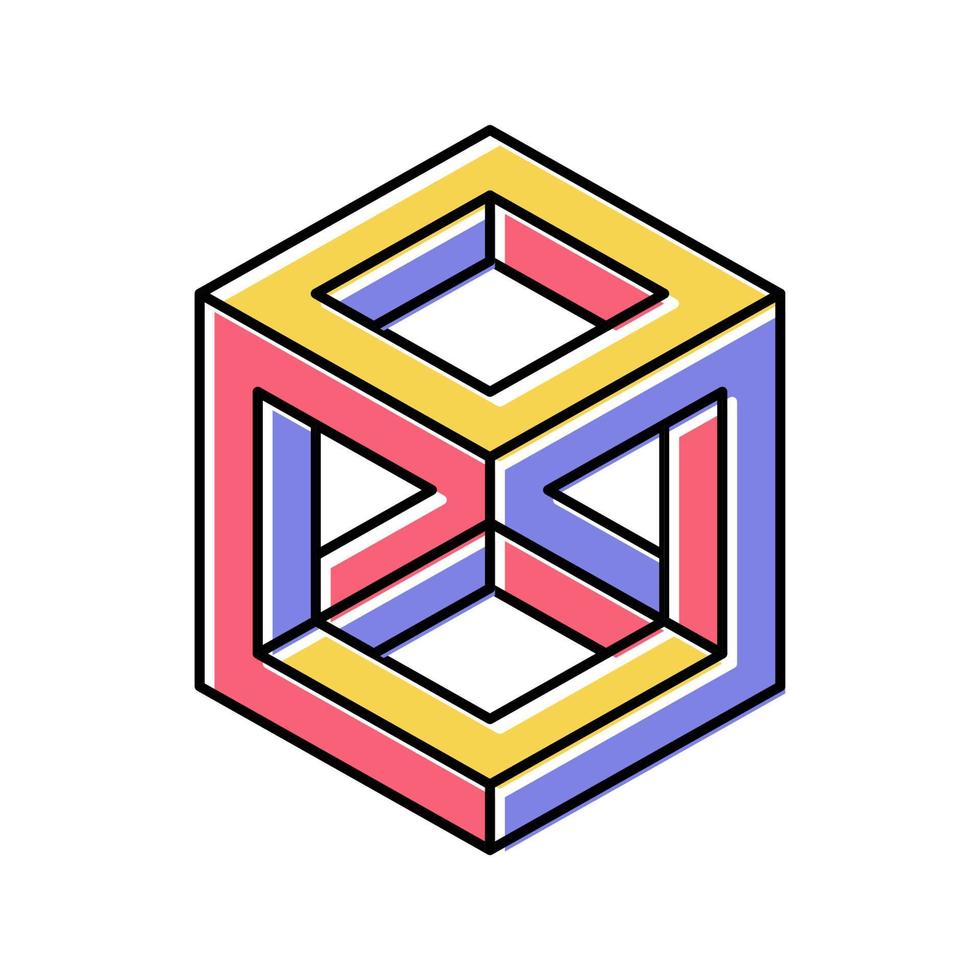 cubo imposible forma geométrica color icono vector ilustración