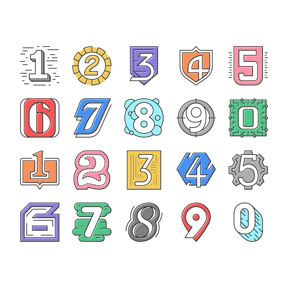 Numbers Numeral Title Collection Icons Set Vector