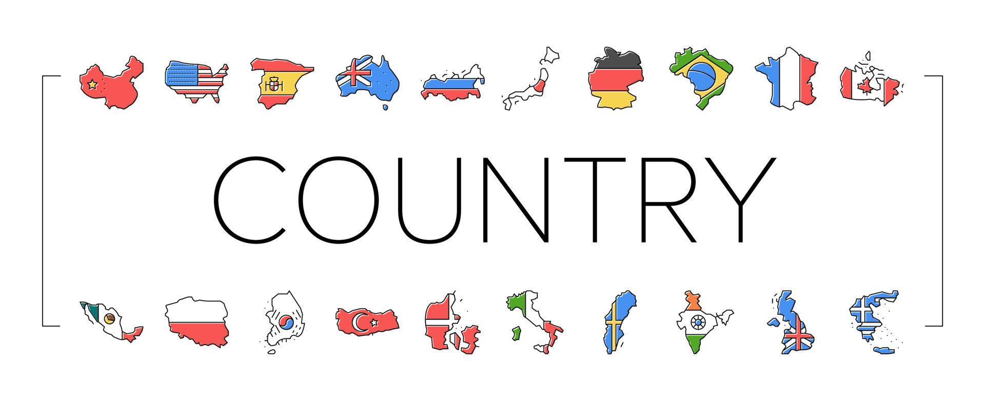 mapa del mundo del país conjunto de iconos de viajes globales vector