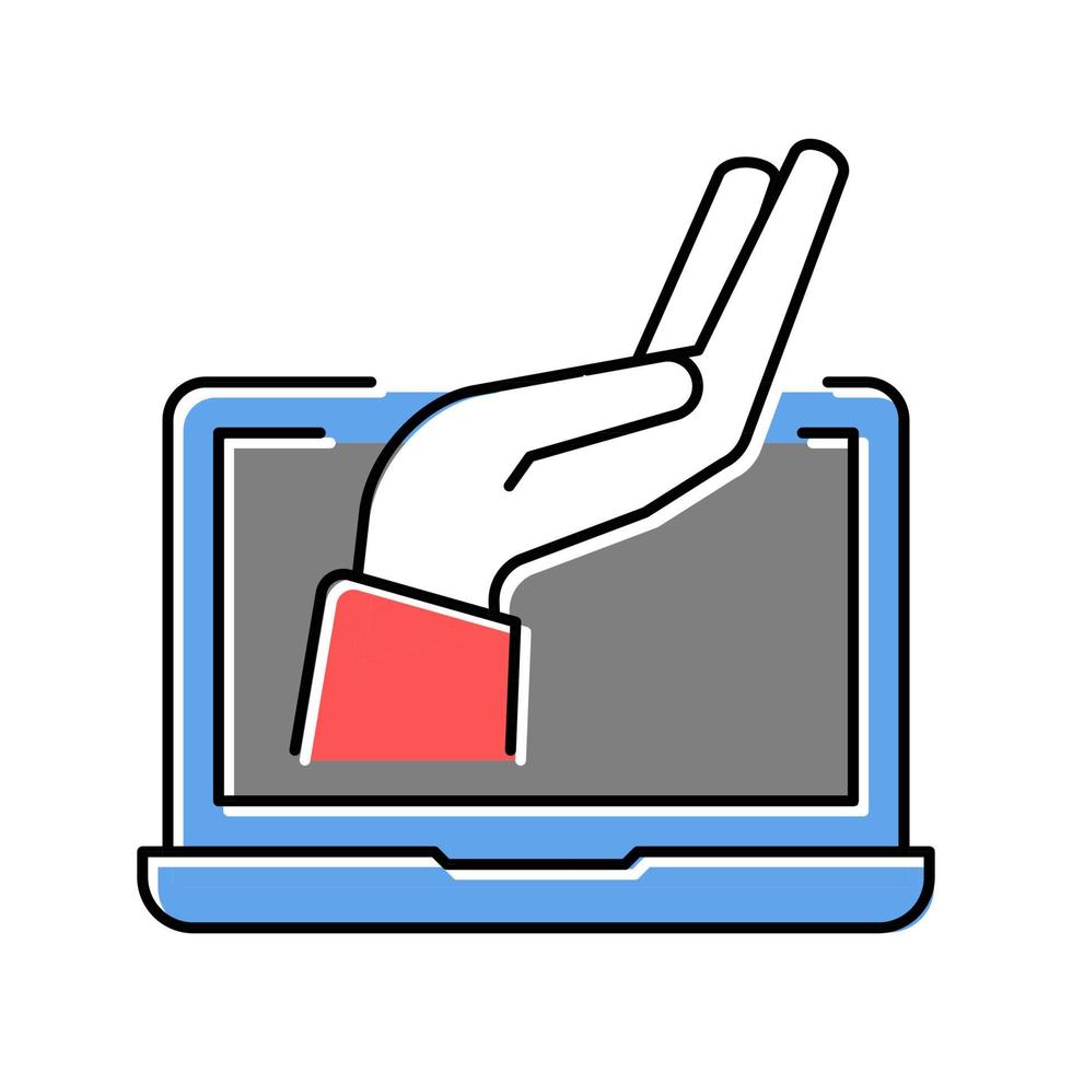 hand on laptop screen color icon vector illustration