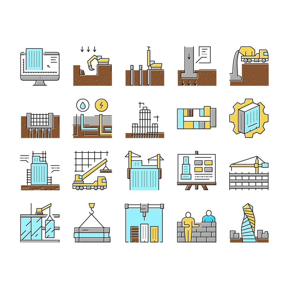 Building Construction Collection Icons Set Vector