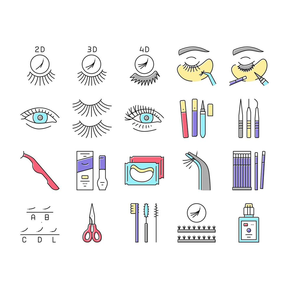 Eyelashes Extension Collection Icons Set Vector