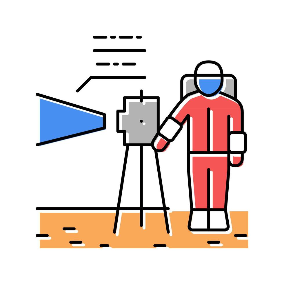 astronauta trabajando con equipo de medición icono de color ilustración vectorial vector