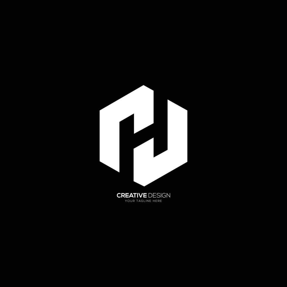 letter C J H negative space hexagon logo vector