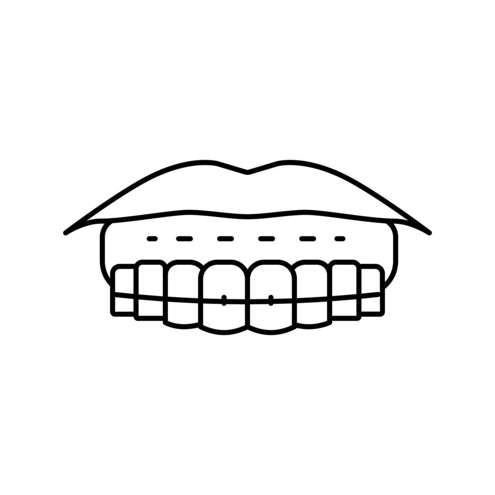 sticking to lips tooth braces line icon vector illustration