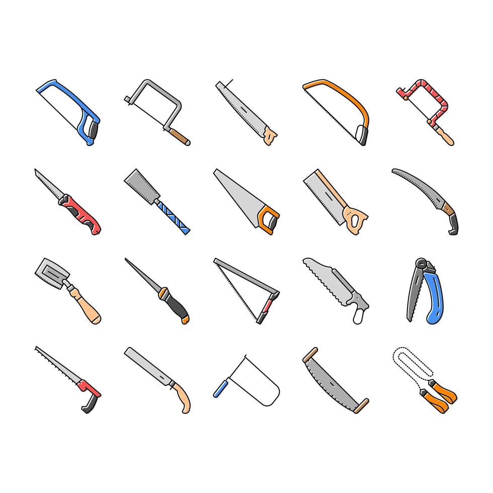 saw hand wood construction icons set vector