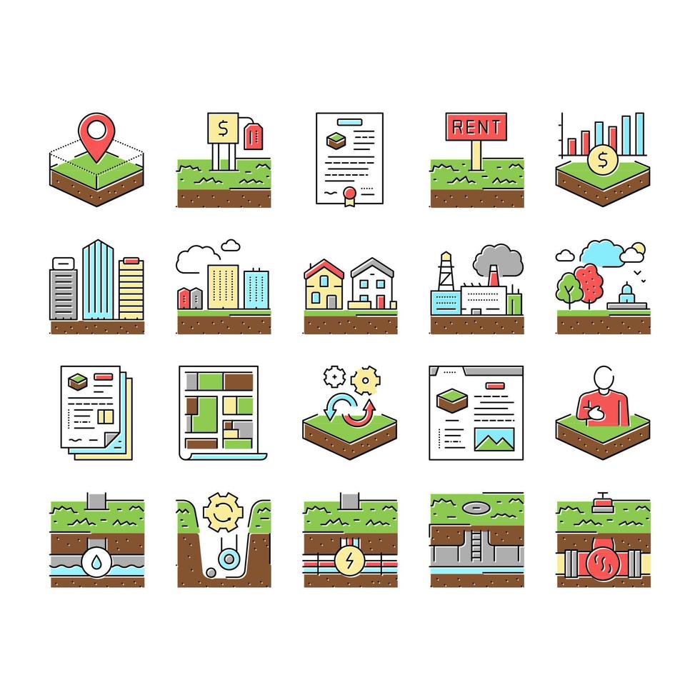 Land Property Business Collection Icons Set Vector