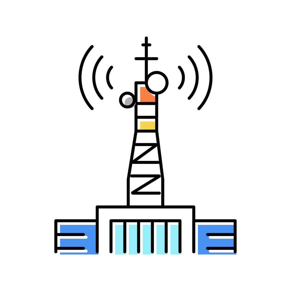 Ilustración de vector de icono de color de telecomunicaciones de torre