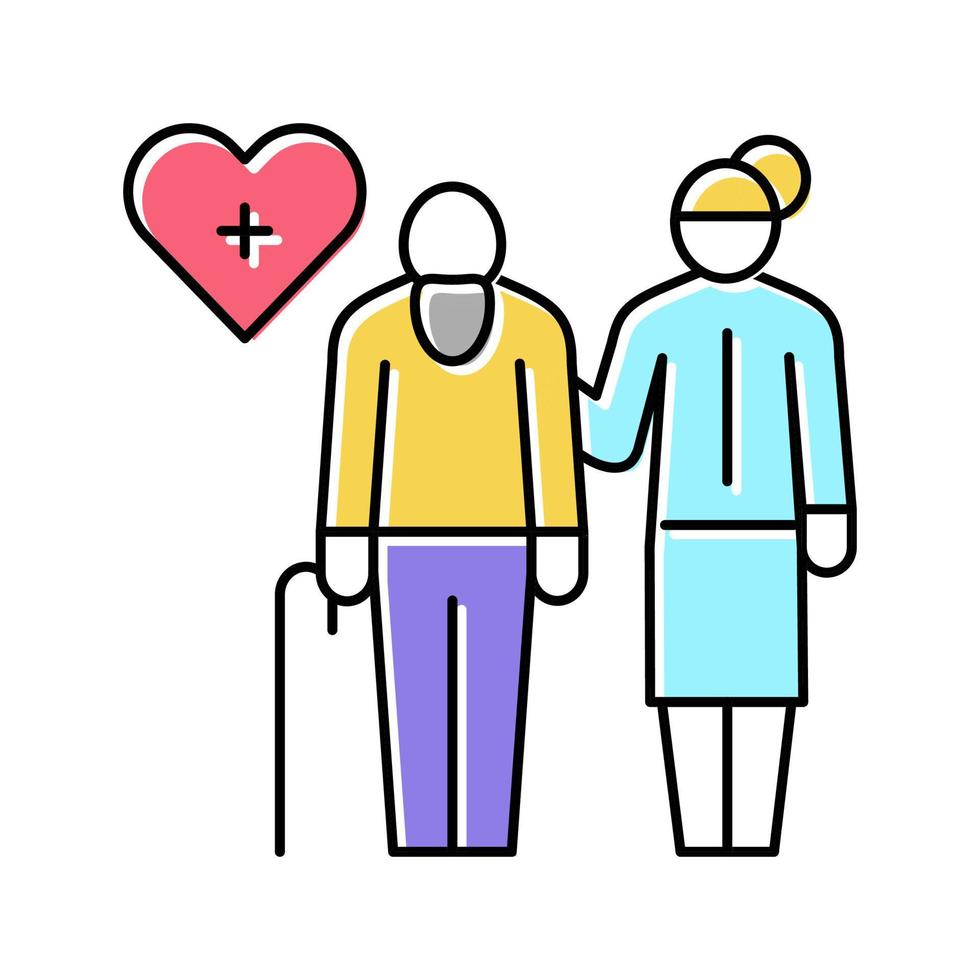 helping and caring for elderly people color icon vector illustra