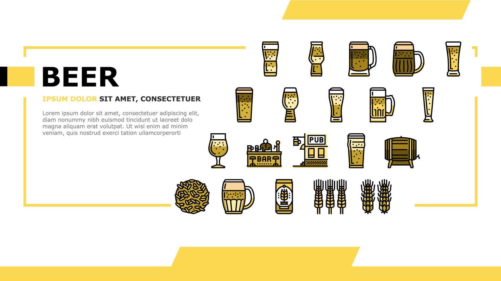 vector de cabecera de aterrizaje de bebida de barra de pinta de jarra de cerveza de vidrio