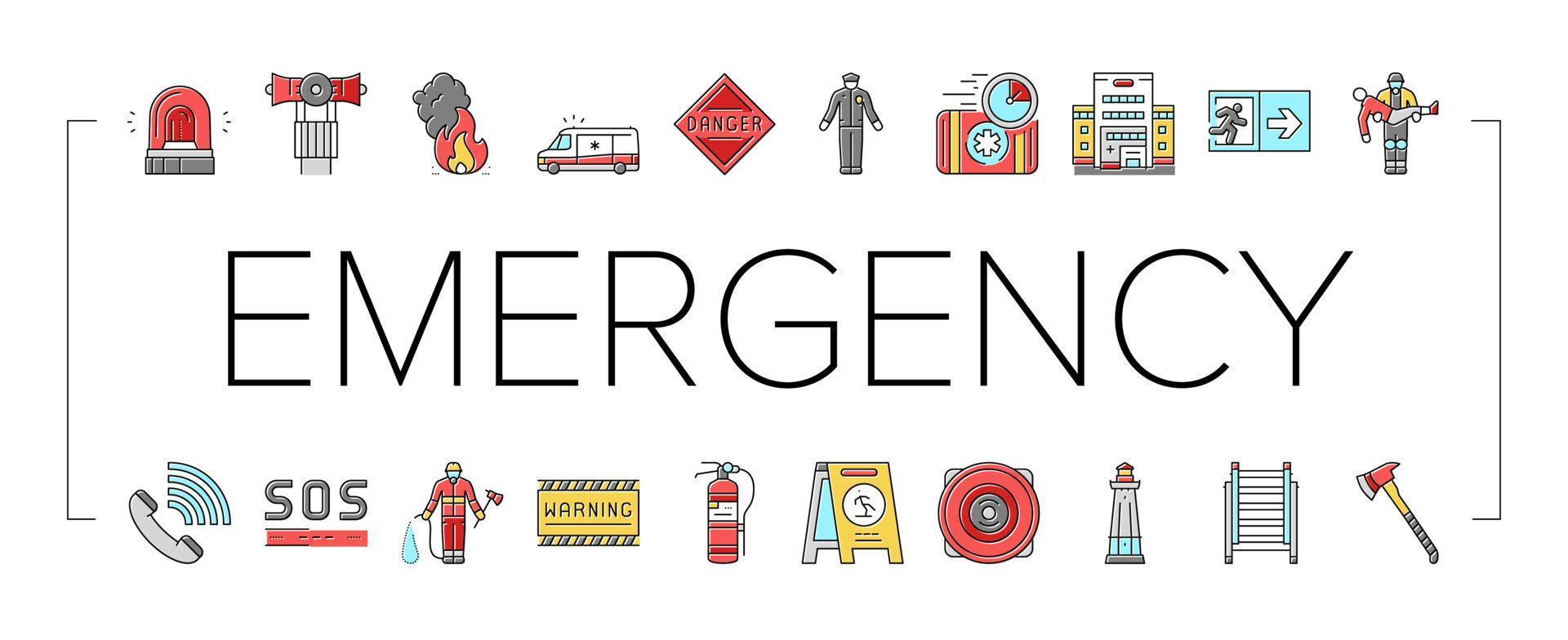 Emergency Helping In Accident Icons Set Vector