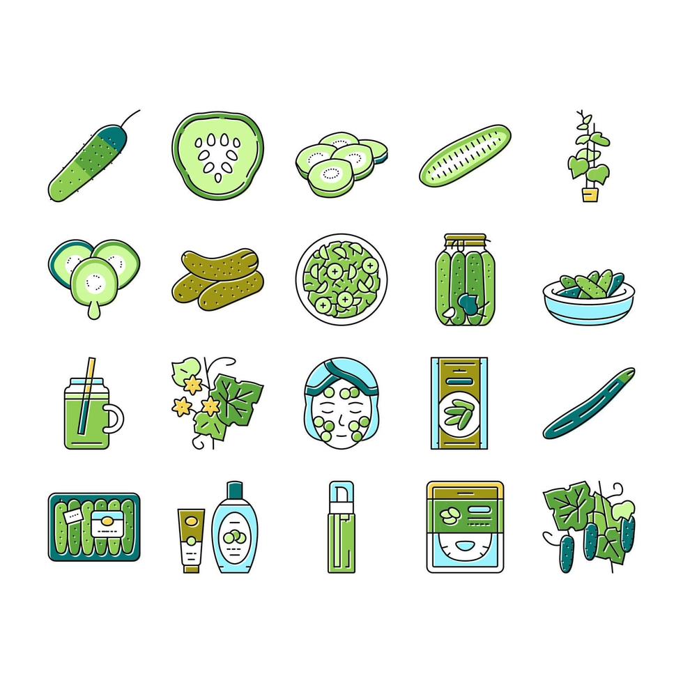 Cucumber Natural Bio Vegetable Icons Set Vector