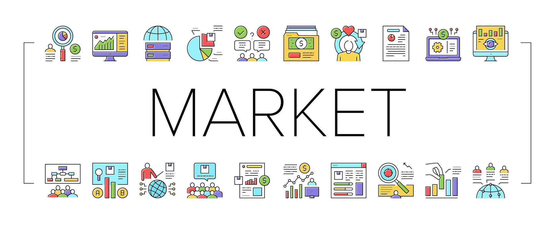 Market Research And Analysis Icons Set Vector