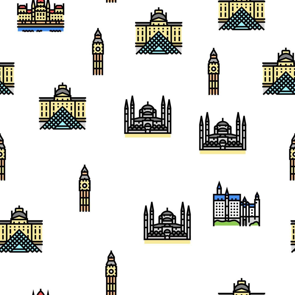 Europe Monument Construction vector seamless pattern