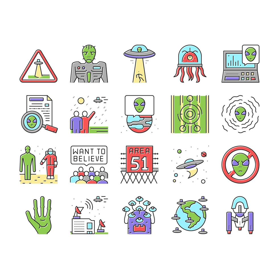 Ufo Guest Visiting Collection Icons Set Vector