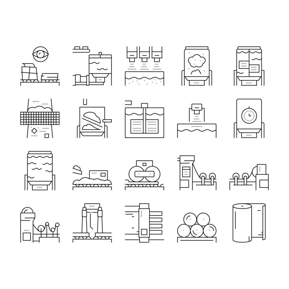 conjunto de iconos de colección de plantas de producción de papel vector