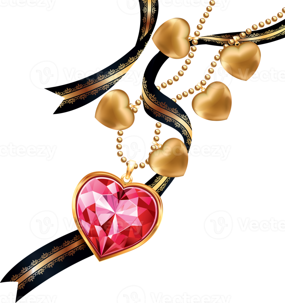 Heart shaped necklace with ribbon png
