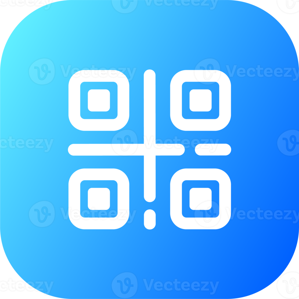 icono de código qr en colores degradados cuadrados. escanee la ilustración de signos de código qr. png