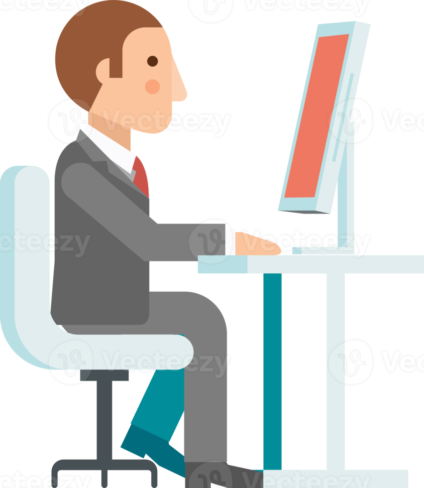 Businessman working on computer flat icon png