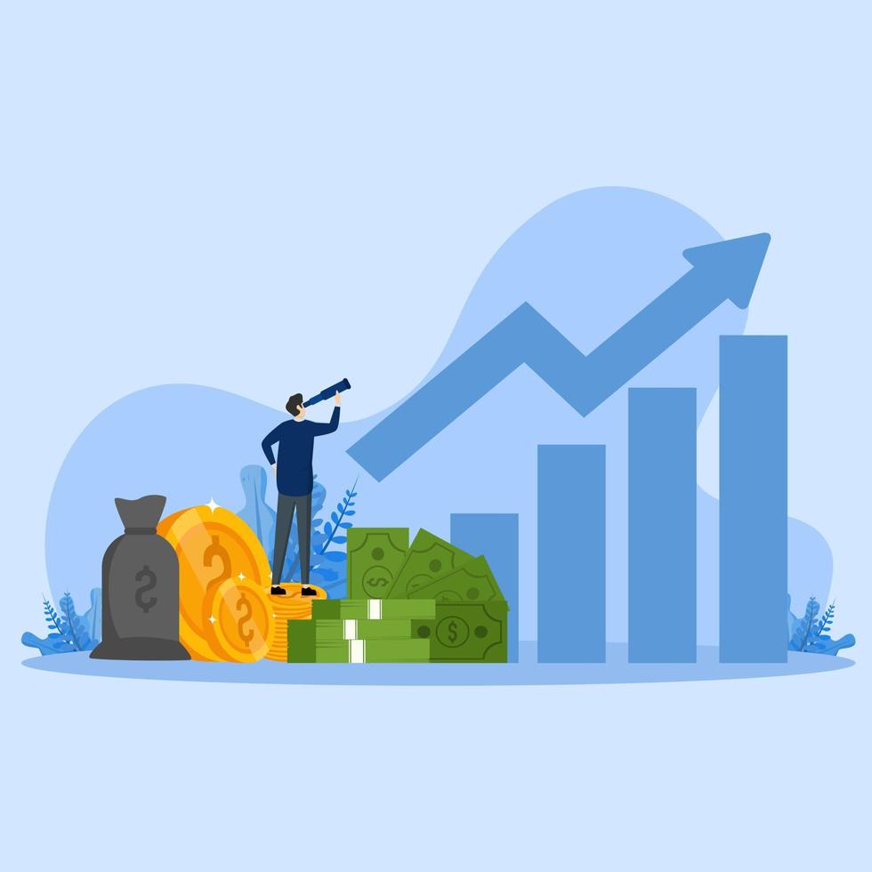 view business growth, Business growth trend forecasting concept, marketing vision financial data reporting chart, investment selection, flat blue tone vector illustration banner